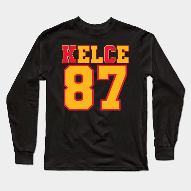 Kelce 87 Kansas City Chiefs Tight End Travis Football Long Sleeve T-Shirt by Shirts by Jamie